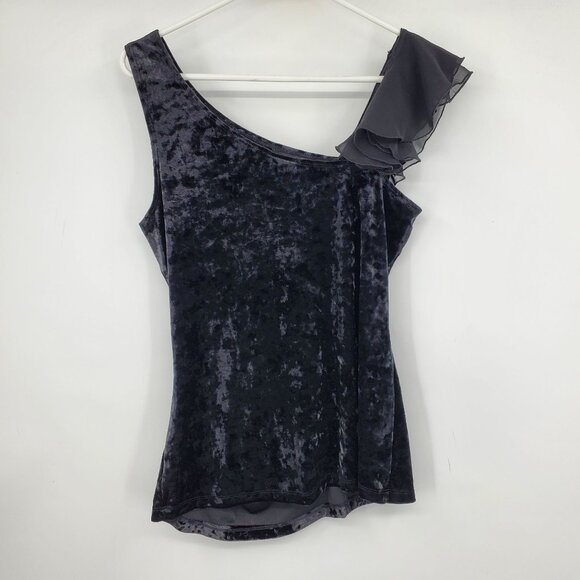 BCX Black Crushed Velvet Ruffle Sleeve Witchy Dark Fairy Whimsigoth Tank Top XL - Picture 2 of 7